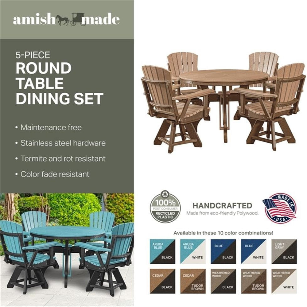 Five Piece round Dining Height Dining Set in Weatherwood/White