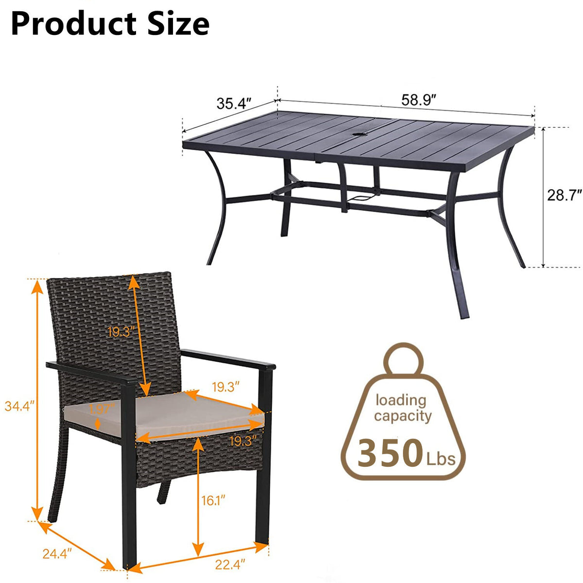7Pcs Outdoor Dining Set Rectangular Table Patio Dining Set Rattan Wicker Chairs