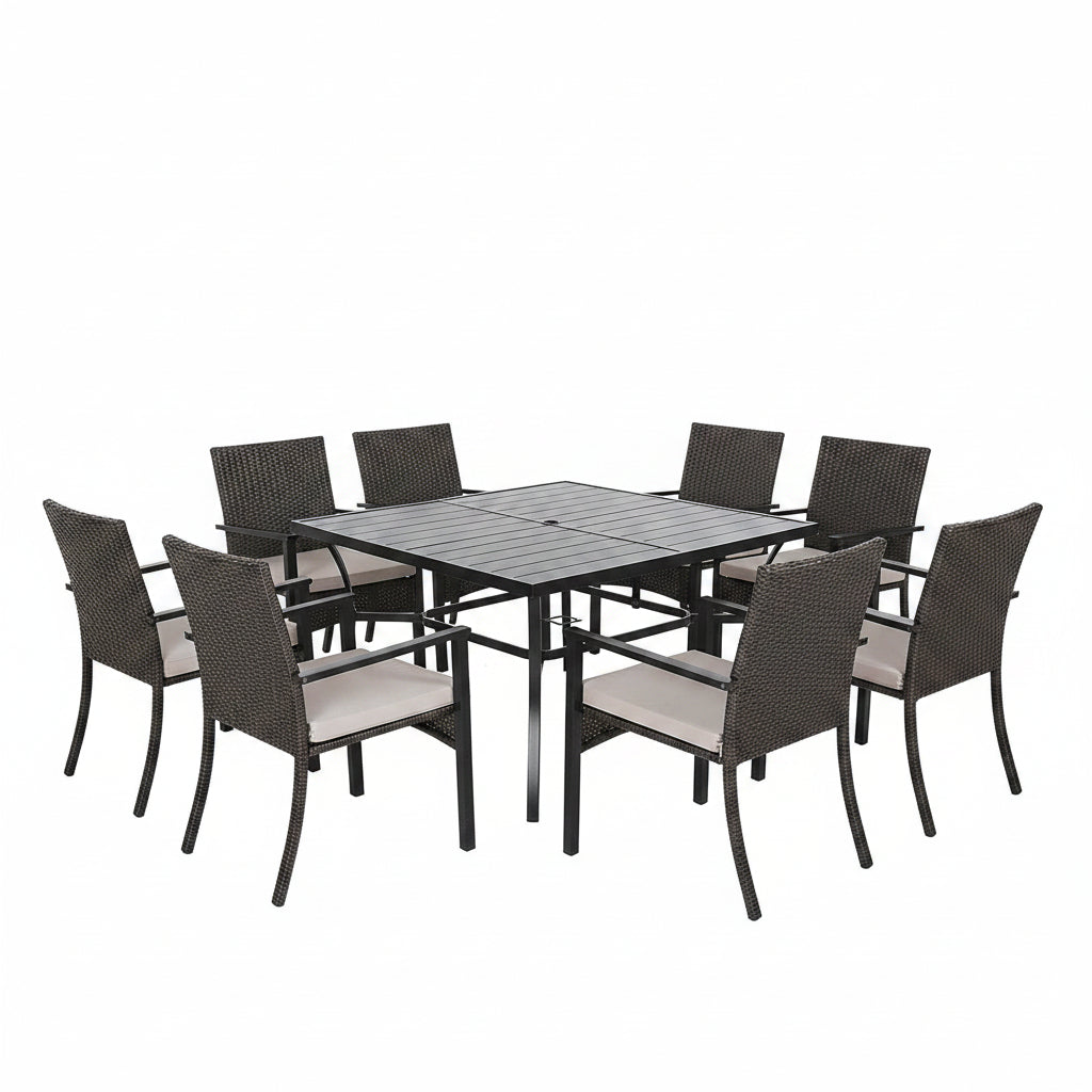 7Pcs Outdoor Dining Set Rectangular Table Patio Dining Set Rattan Wicker Chairs