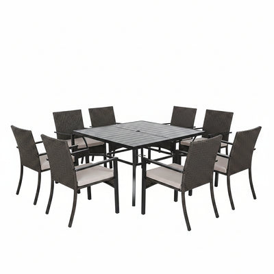 7Pcs Outdoor Dining Set Rectangular Table Patio Dining Set Rattan Wicker Chairs