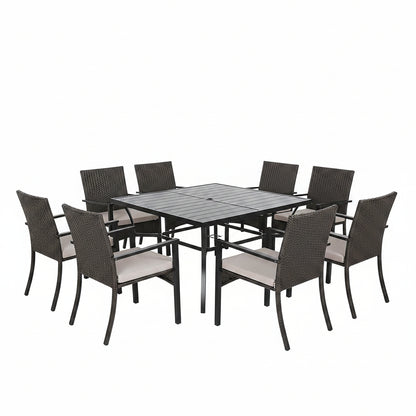 7Pcs Outdoor Dining Set Rectangular Table Patio Dining Set Rattan Wicker Chairs