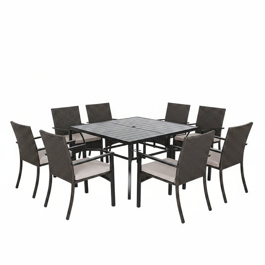 7Pcs Outdoor Dining Set Rectangular Table Patio Dining Set Rattan Wicker Chairs