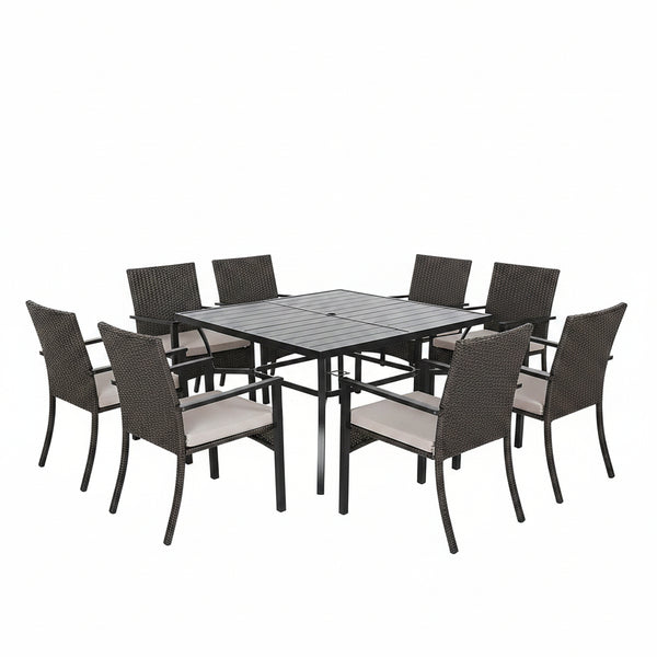 7Pcs Outdoor Dining Set Rectangular Table Patio Dining Set Rattan Wicker Chairs