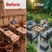 Aluminum Patio Furniture Set, 7 Piece Metal Outdoor Set, Patio Furniture Set with Waterproof Covers for Backyard Garden（Grey） — Before & After