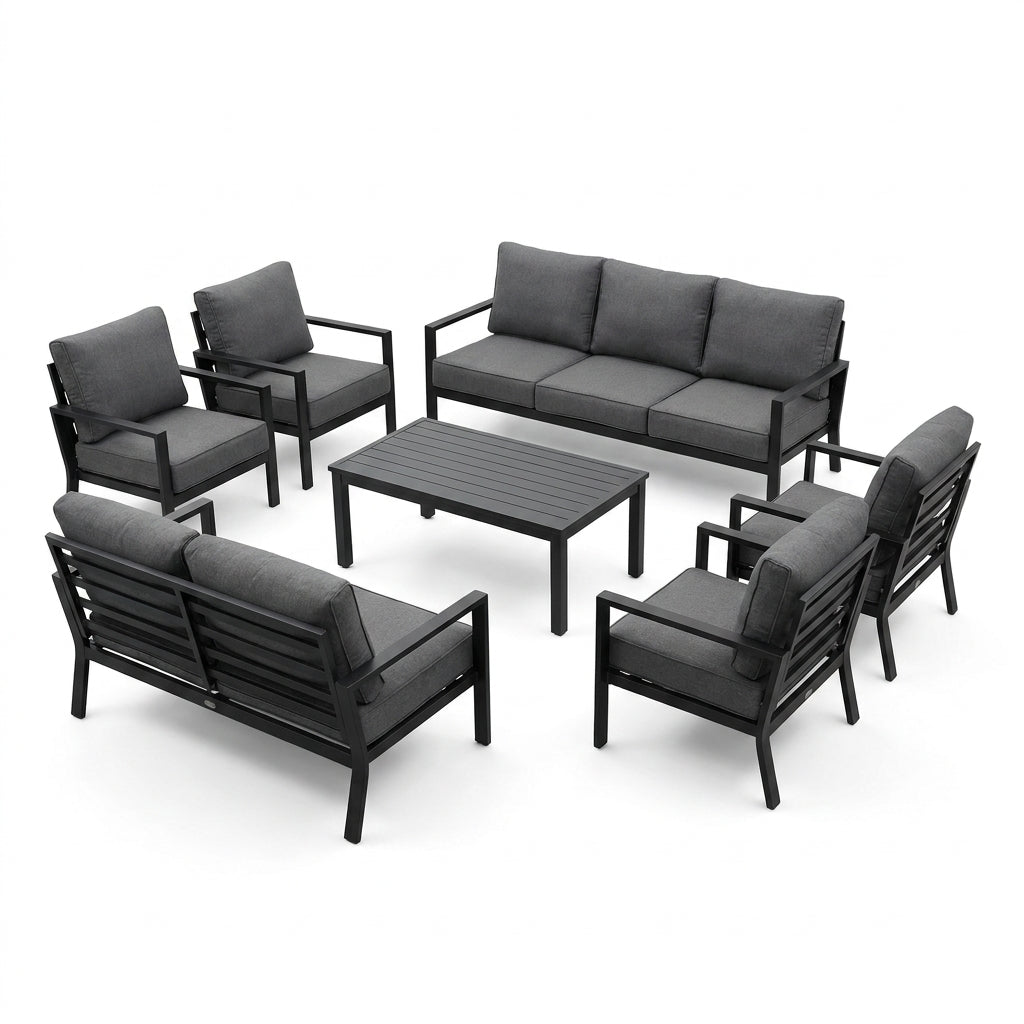 Aluminum Patio Furniture Set, 7 Piece Metal Outdoor Set, Patio Furniture Set with Waterproof Covers for Backyard Garden（Grey） — Studio Shot