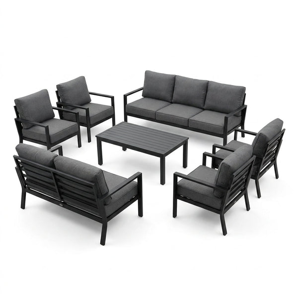 Aluminum Patio Furniture Set, 7 Piece Metal Outdoor Set, Patio Furniture Set with Waterproof Covers for Backyard Garden（Grey） — Studio Shot