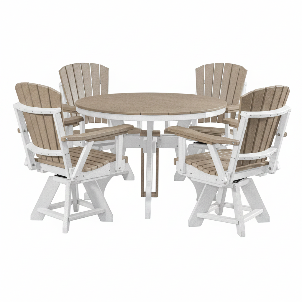 Five Piece round Dining Height Dining Set in Weatherwood/White