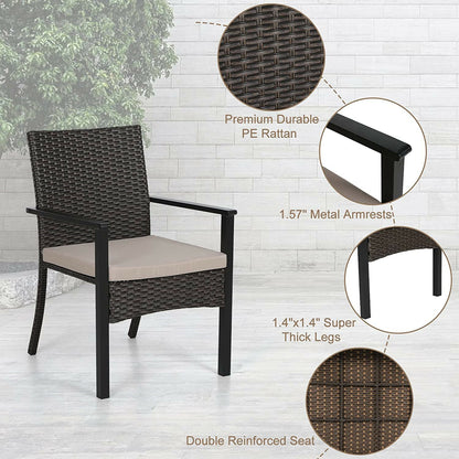 7Pcs Outdoor Dining Set Rectangular Table Patio Dining Set Rattan Wicker Chairs